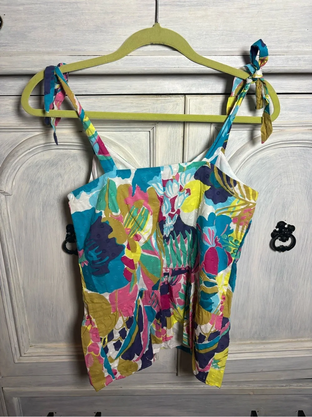 J. Crew Tie Strap Tropical Floral‎ Peplum Tank Preppy Vacation Garden